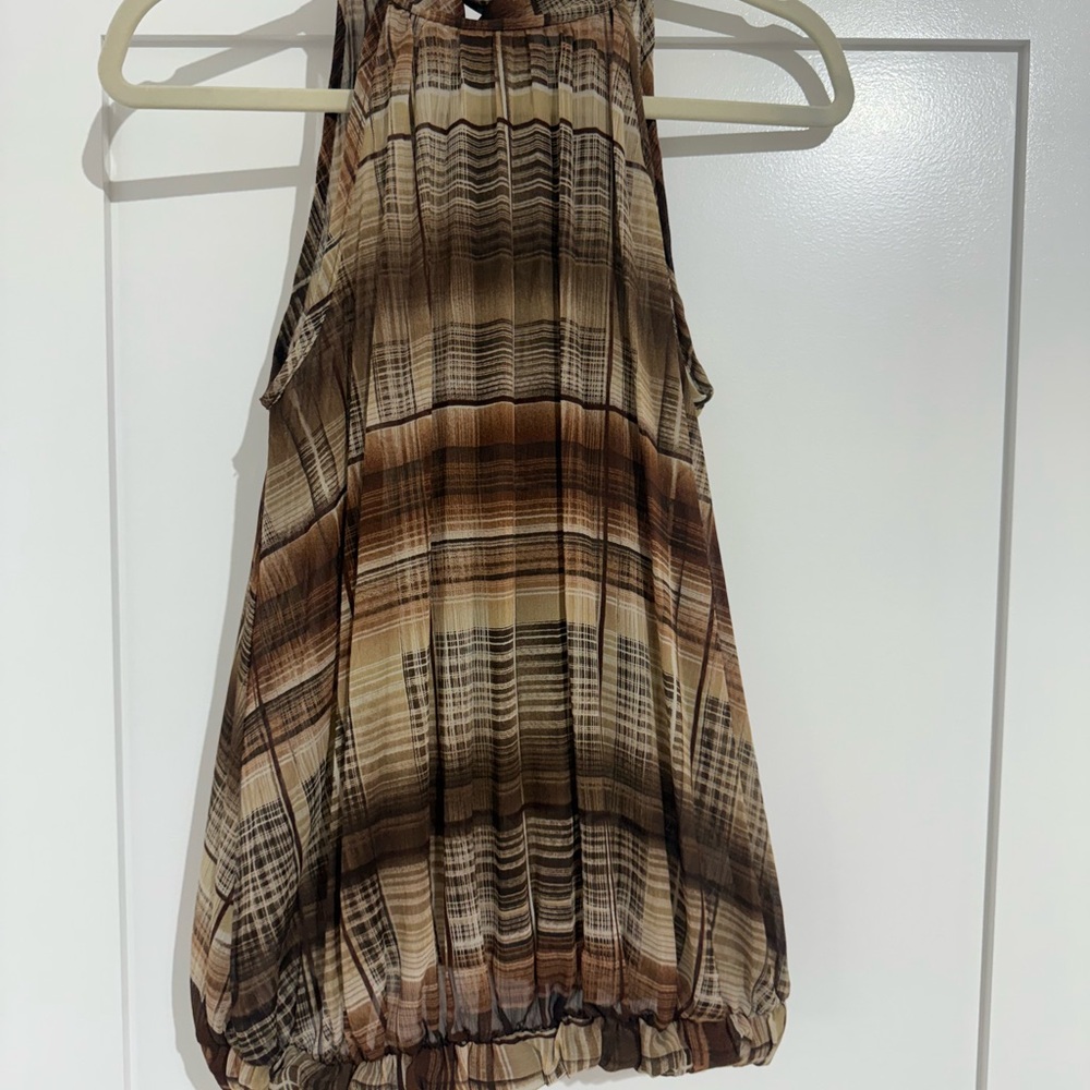 monaco Brown Plaid Pleated A-Line Skirt